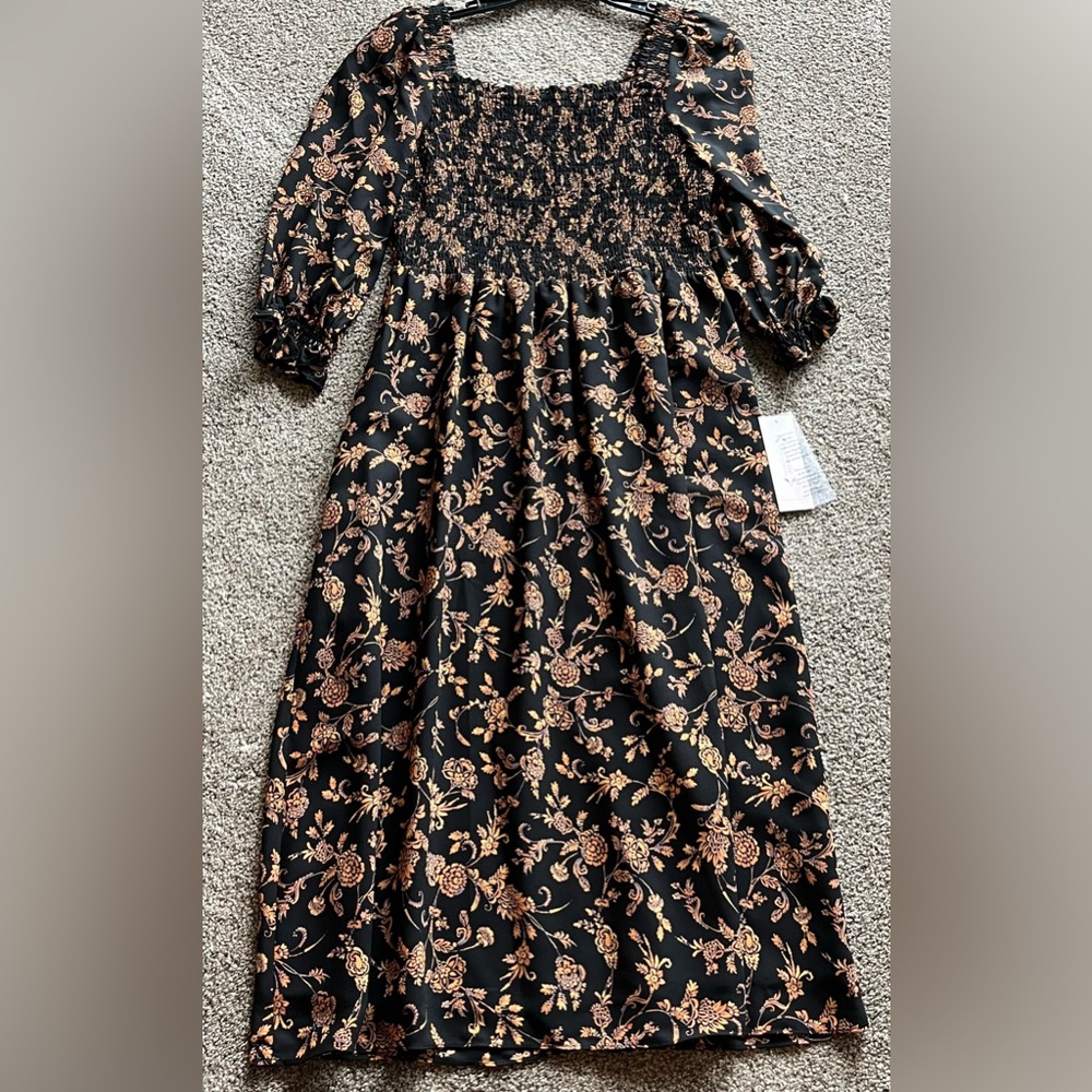 Ladies Black Orange Gold Nanette Lepore Floral Smocked Dress sizes 4 & 6